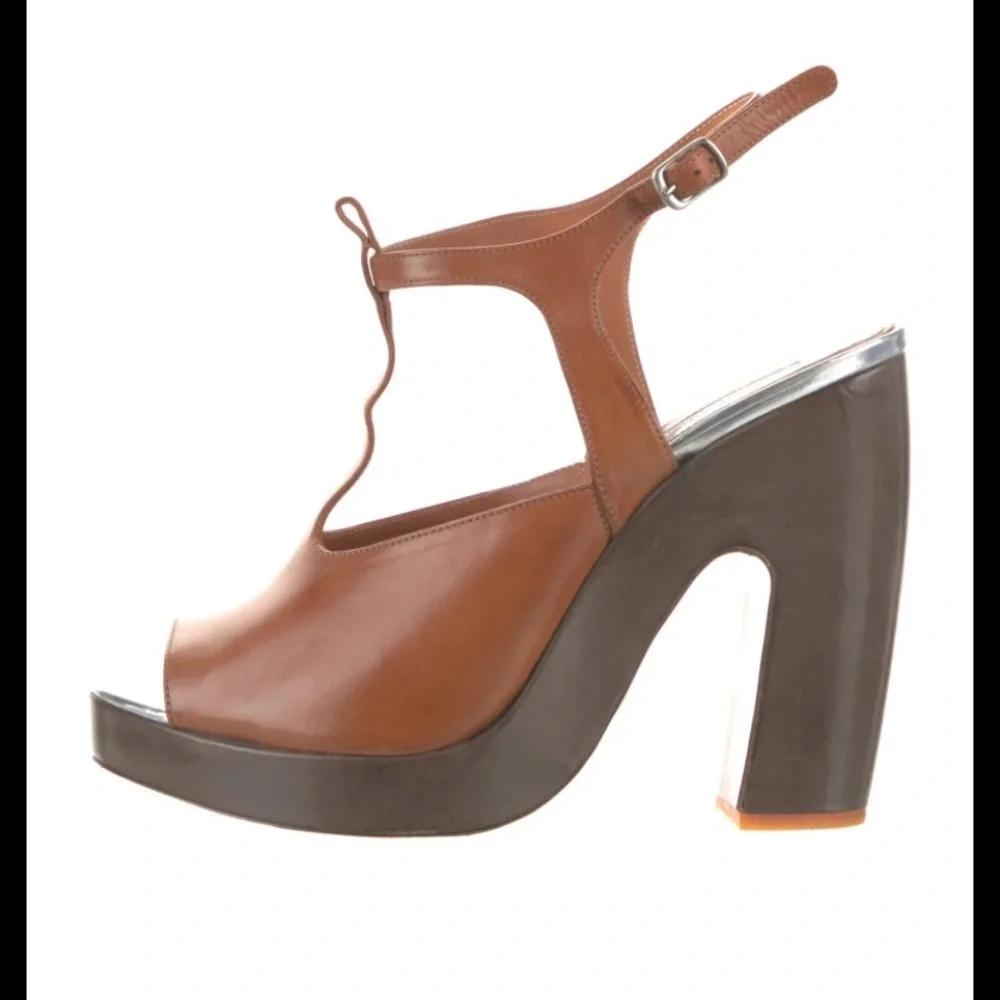 Dries Van Noten Tan and Dark Brown Leather Platform Heels